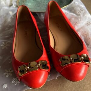 Talbots Vibrant Orangy/Red Flats with Gold Detailing